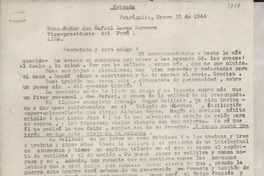 [Carta] 1944 ene. 31, Petrópolis, [Brasil] [a] Rafael Larco Herrera, Lima