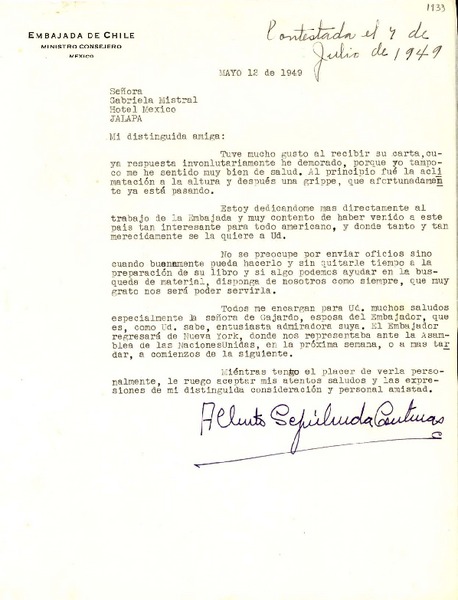 [Carta] 1949 mayo. 12, [México] [a] Gabriela Mistral, Jalapa