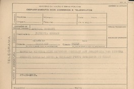 [Telegrama] 1945 nov. 27, [Brasil] [a] Patricia Morgan, Santiago de Chile