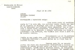 [Carta] 1949 jul. 14, [México] [a] Gabriela Mistral, Jalapa