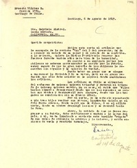 [Carta] 1949 ago. 6, Santiago [a] Gabriela Mistral, Santa Bárbara, California, EE.UU