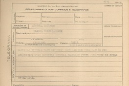[Telegrama] 1945 nov. 27, [Brasil] [a] Blanca Subercaseaux, Santiago, Chile