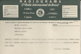 [Telegrama] 1945 nov. 19, [Brasil] [a] Martha Salotti, Buenos Aires, Argentina