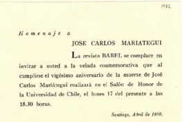 [Tarjeta] 1950 abr. 26, Santiago [a] Gabriela Mistral