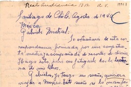 [Carta] 1950 ago., Santiago, Chile [a] Gabriela Mistral, México