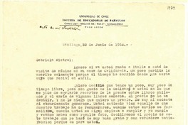 [Carta] 1950 jun. 20, Santiago [a] Gabriela Mistral