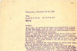 [Carta] 1950 dic. 16, Valparaíso [a] Gabriela Mistral, México