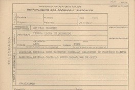 [Telegrama] 1945 nov. 27, [Brasil] [a] Teresa Llona de Reboredo, Lima, Perú