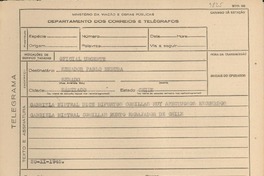 [Telegrama] 1945 nov. 20, [Brasil] [al] Senador Pablo Neruda, Santiago, Chile