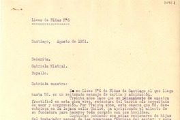 [Carta] 1951 ago, Santiago [a] Gabriela Mistral, Rapallo