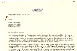 [Carta] 1952 jun. 17, Valparaíso, Chile [a] Gabriela Mistral, Nápoles, Italia