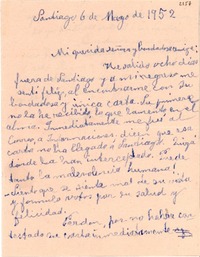 [Carta] 1952 mayo. 6, Santiago [a] Gabriela Mistral