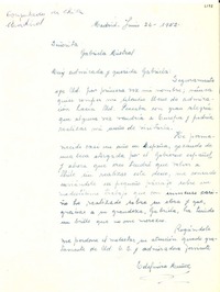 [Carta] 1952 jun. 26, Madrid, [España] [a] Gabriela Mistral
