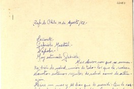 [Carta] 1952 ago. 19, Victoria, Chile [a] Gabriela Mistral, Nápoles, [Italia]