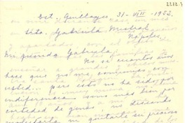 [Carta] 1952 ago. 31, Estación Quillayes, [Chile] [a] Gabriela Mistral, Nápoles, [Italia]
