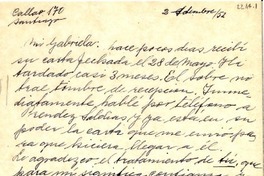 [Carta] 1952 sept. 2, Santiago, [Chile] [a] Gabriela [Mistral]