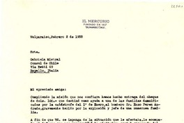 [Carta] 1953 feb. 2, Valparaíso, Chile [a] Gabriela Mistral, Rapallo, Italia