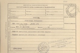 [Telegrama] 1945 dic. 13, Petrópolis [a] Sebastiao Fernandes, Río de Janeiro