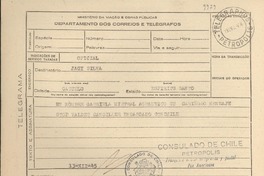 [Telegrama] 1945 dic. 13, Petrópolis [a] Jacy Silva, Castelo, Espíritu Santo
