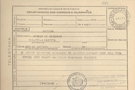 [Telegrama] 1945 dic. 13, Petrópolis [a] Germán de Elizalde, Río de Janeiro