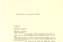 [Carta] 1953 feb. 11, Victoria, [Chile] [a] Gabriela Mistral, Nápoles, Italia