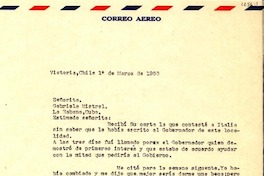 [Carta] 1953 mar. 1, Victoria, Chile [a] Gabriela Mistral, La Habana, Cuba