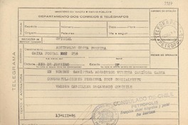 [Telegrama] 1945 dic. 13, Petrópolis, Brasil [a] Aguinaldo Costa Pereira, Rio de Janeiro, [Brasil]
