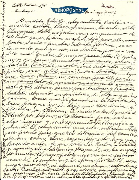 [Carta] 1952 dic. 7, Santiago [a] Gabriela Mistral