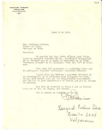[Carta] 1953 abr. 6, Valparaíso, [Chile] [a] Gabriela Mistral, Santiago de Cuba, Cuba