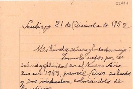 [Carta] 1952 dic. 21, Santiago [a] Gabriela Mistral