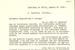 [Carta] 1953 ago., Santiago, Chile [a] Gabriela Mistral