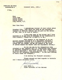 [Carta] 1953 dic. 14, Washington [a] Doris Dana, Long Island, New York