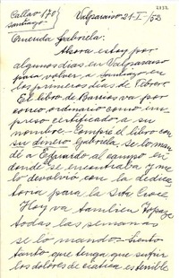 [Carta] 1952 ene. 21, Valparaíso, [Chile] [a] Gabriela Mistral