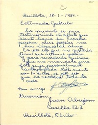[Carta] 1954 ene. 18, Quillota, [Chile] [a] Gabriela Mistral