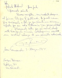[Carta] 1954 mar. 3, San Fernando, [Chile] [a] Gabriela Mistral, Nueva York