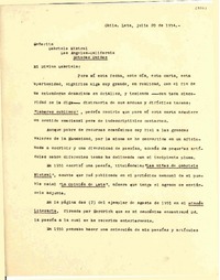 [Carta] 1954 jul. 20, Lota, Chile [a] Gabriela Mistral, Los Angeles, California, Estados Unidos
