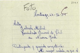 [Carta] 1954 abr. 26, Santiago, Chile [a] Gabriela Mistral