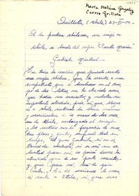 [Carta] 1954 ago. 23, Quillota, Chile [a] Gabriela Mistra, a bordo del vapor "Santa María"