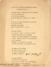 Saludo ha [sic] la distinguida poetisa chilena Gabriela Mistral: [poesía]