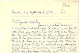 [Carta] 1954 sept. 8, Quemchi, [Chiloé, Chile] [a] Gabriela Mistral, [Santiago, Chile]
