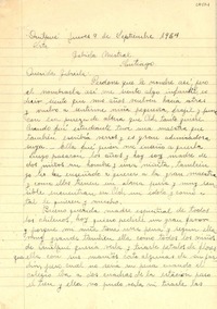 [Carta] 1954 sept. 9, Quilpué [a] Gabriela Mistral, Santiago