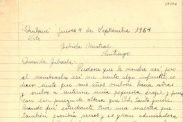 [Carta] 1954 sept. 9, Quilpué [a] Gabriela Mistral, Santiago