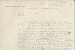 [Carta] 1934 feb. 20, Barcelona, [España] [a] Lucila Godoy, Madrid