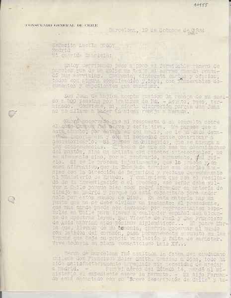 [Carta] 1934 oct. 19, Barcelona, [España] [a] Lucila Godoy, Madrid