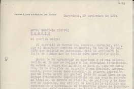 [Carta] 1934 nov. 29, Barcelona, [España] [a] Gabriela Mistral, Madrid