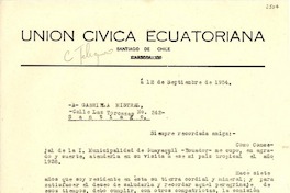 [Carta] 1954 sept. 12, Santiago [a] Gabriela Mistral, Santiago