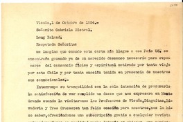 [Carta] 1954 oct. 1, Vicuña [a] Gabriela Mistral, Long Island