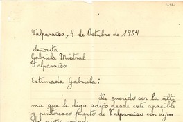 [Carta] 1954 oct. 4, Valparaíso, [Chile] [a] Gabriela Mistral, Valparaíso, [Chile]