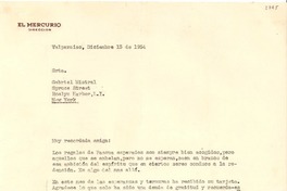 [Carta] 1954 dic. 13, Valparaíso, Chile [a] Gabriela Mistral, Spruce Street, Roslyn Harbor, L. I., New York, [EE.UU.]