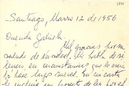 [Carta] 1956 mar. 12, Santiago, [Chile] [a] Gabriela Mistral